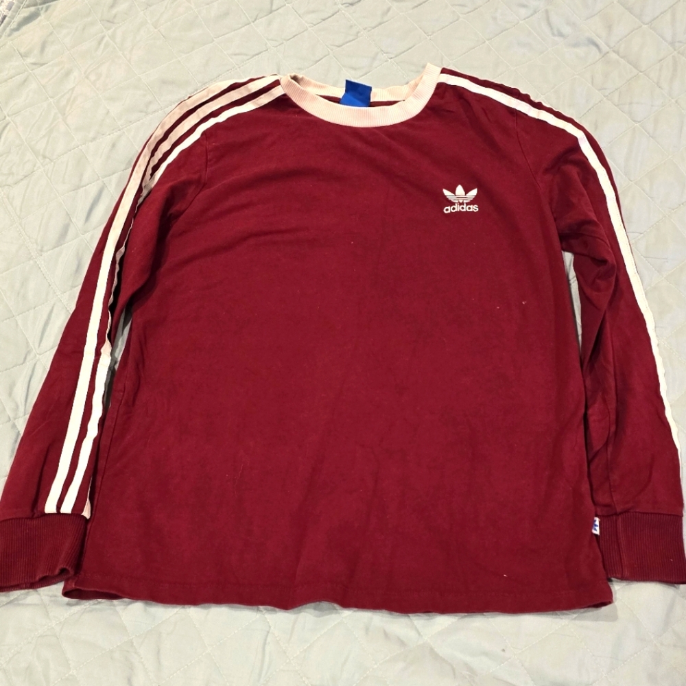 Adidas Burgundy Long Sleeve with White Stripes